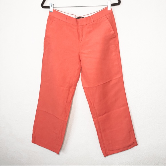 Banana Republic Logan Bright Orange Cropped Linen Pants Size 2 - Picture 1 of 6
